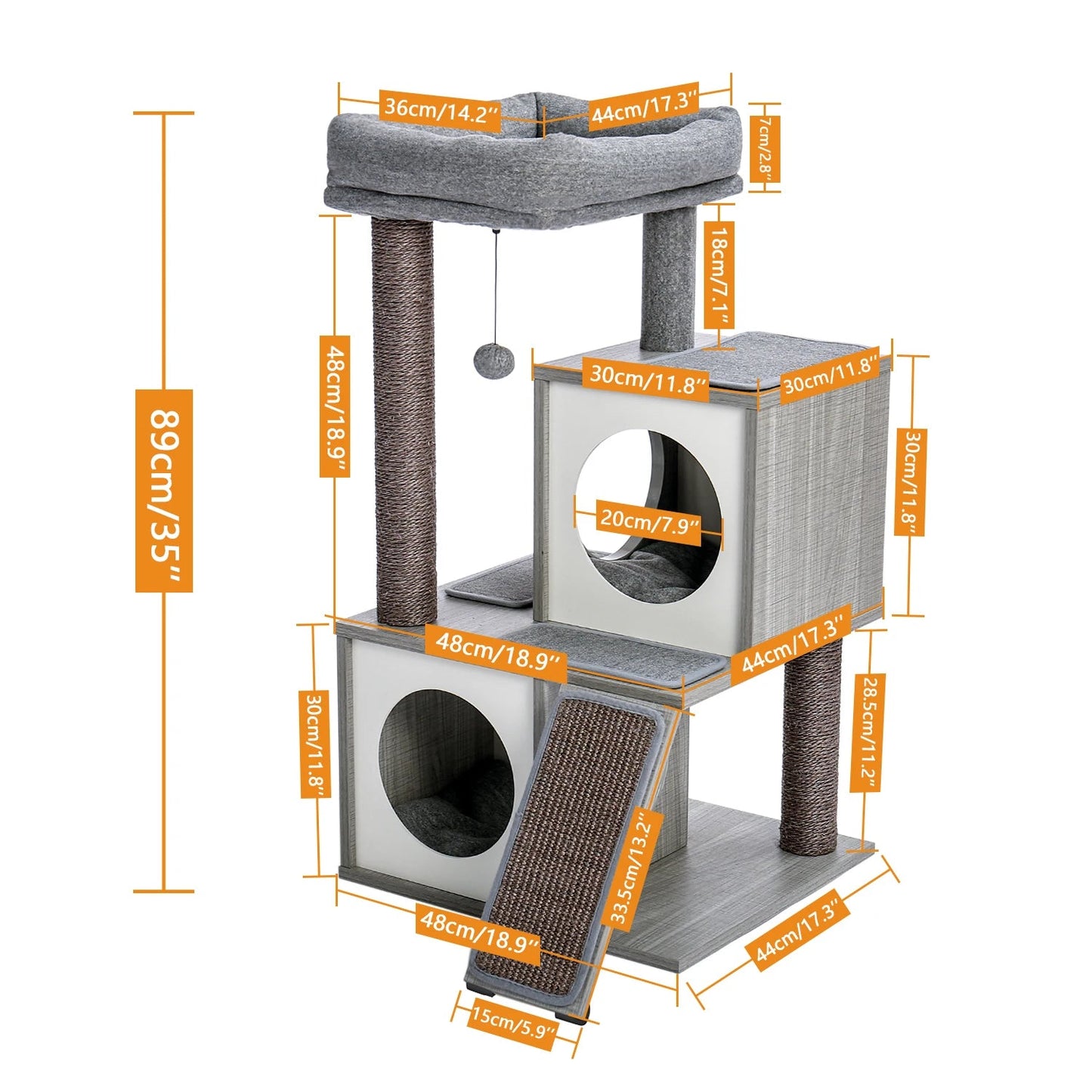 Luxury Cat Tower with Double Condos and Spacious Perch - Fully Wrapped Scratching Sisal Post